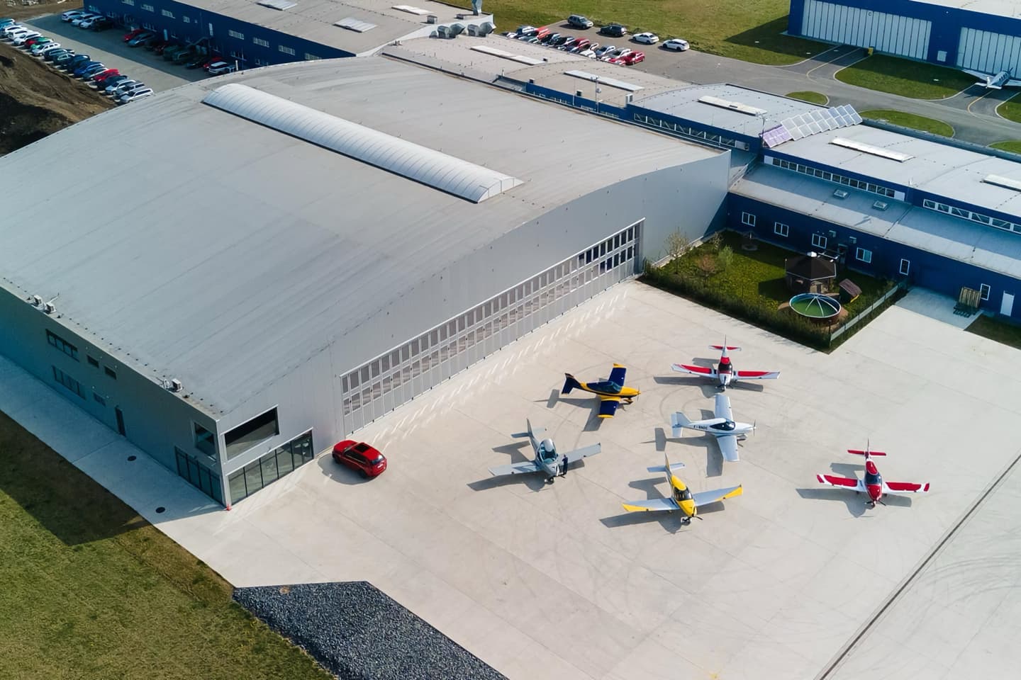 Aerial view of the BRM AERO factory and airfield in Kunovice, Czech Republic