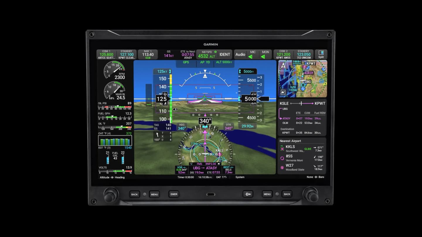 Garmin AXIS integrated flight display with synthetic vision, engine indications and built-in COM/NAV and audio controls