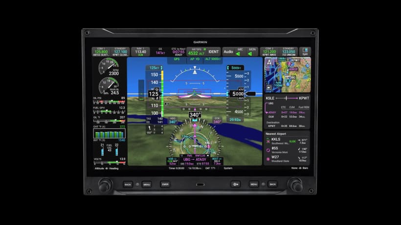 Garmin AXIS integrated flight display with synthetic vision, engine indications and built-in COM/NAV and audio controls