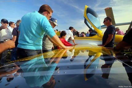 Celebrating the launch of a Bristell demonstration airplane in Israel
